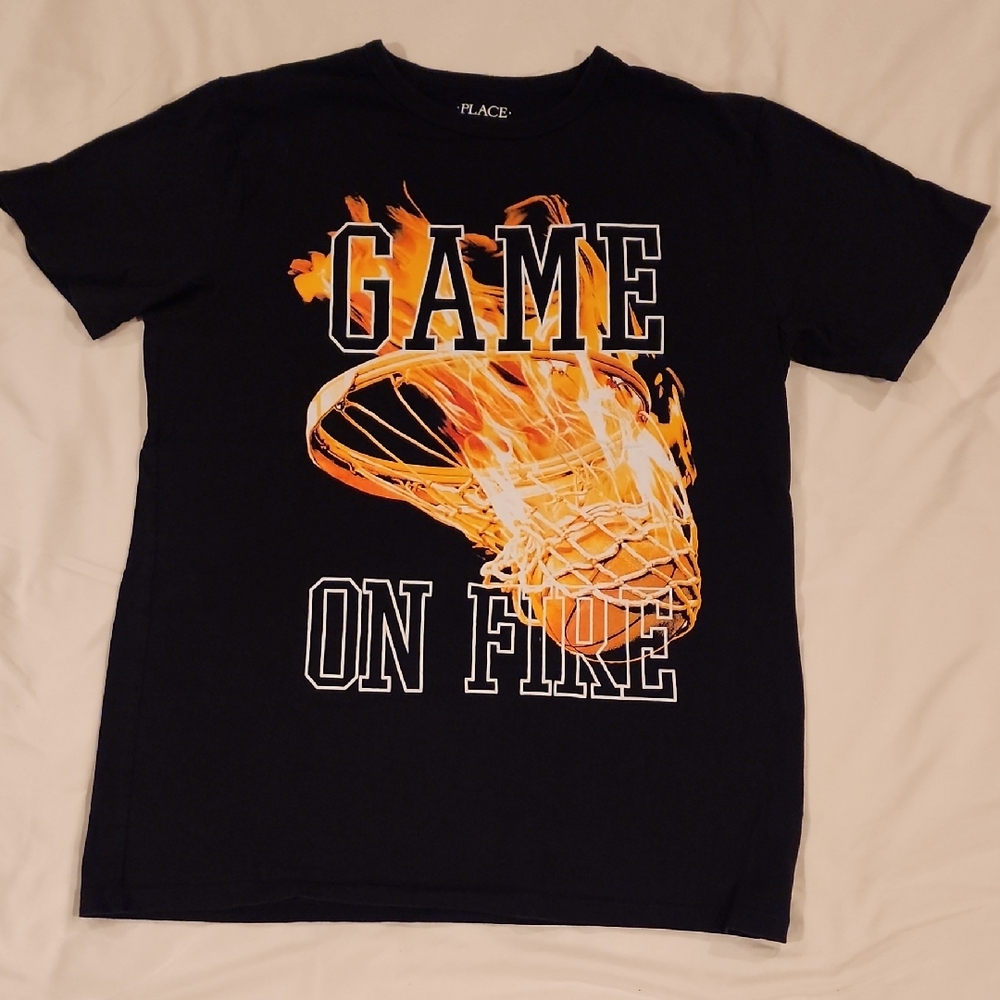 The Children's Place Boys' 'Game On Fire' Black Graphic T‑Shirt. Size XXL 16